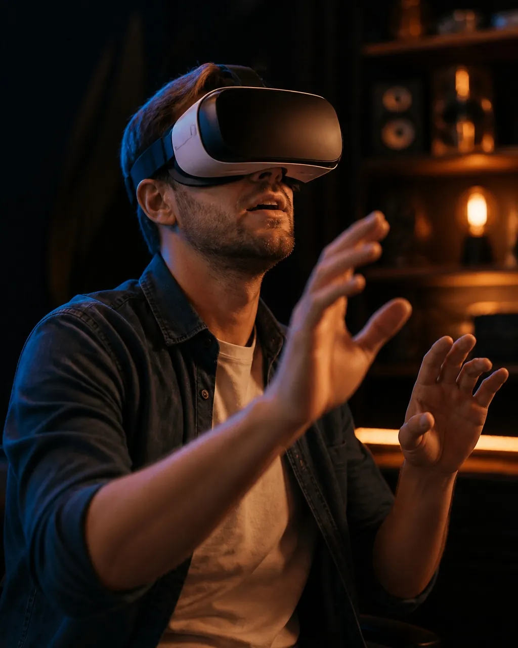 Apmeklētājs ar VR brillēm IMERSI studijā