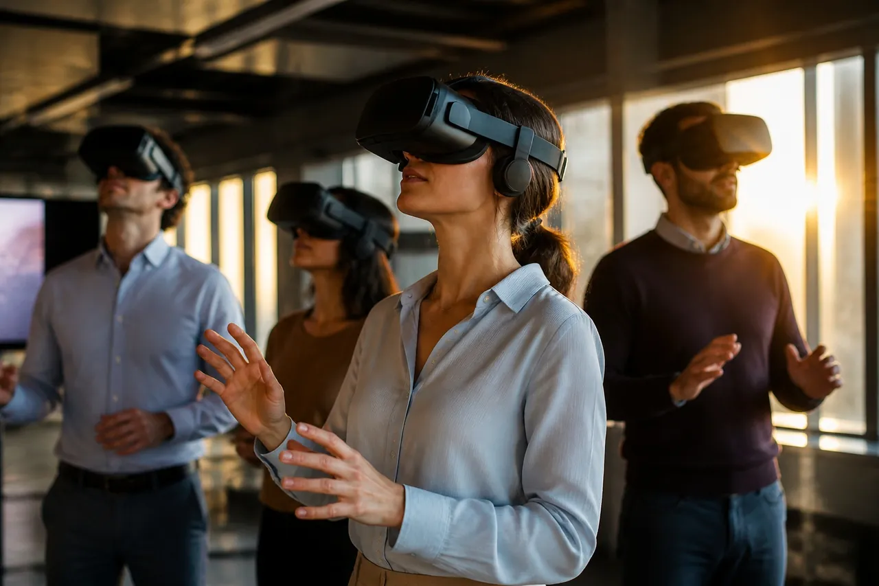 Korporatīva komanda ar VR brillēm IMERSI pieredzē